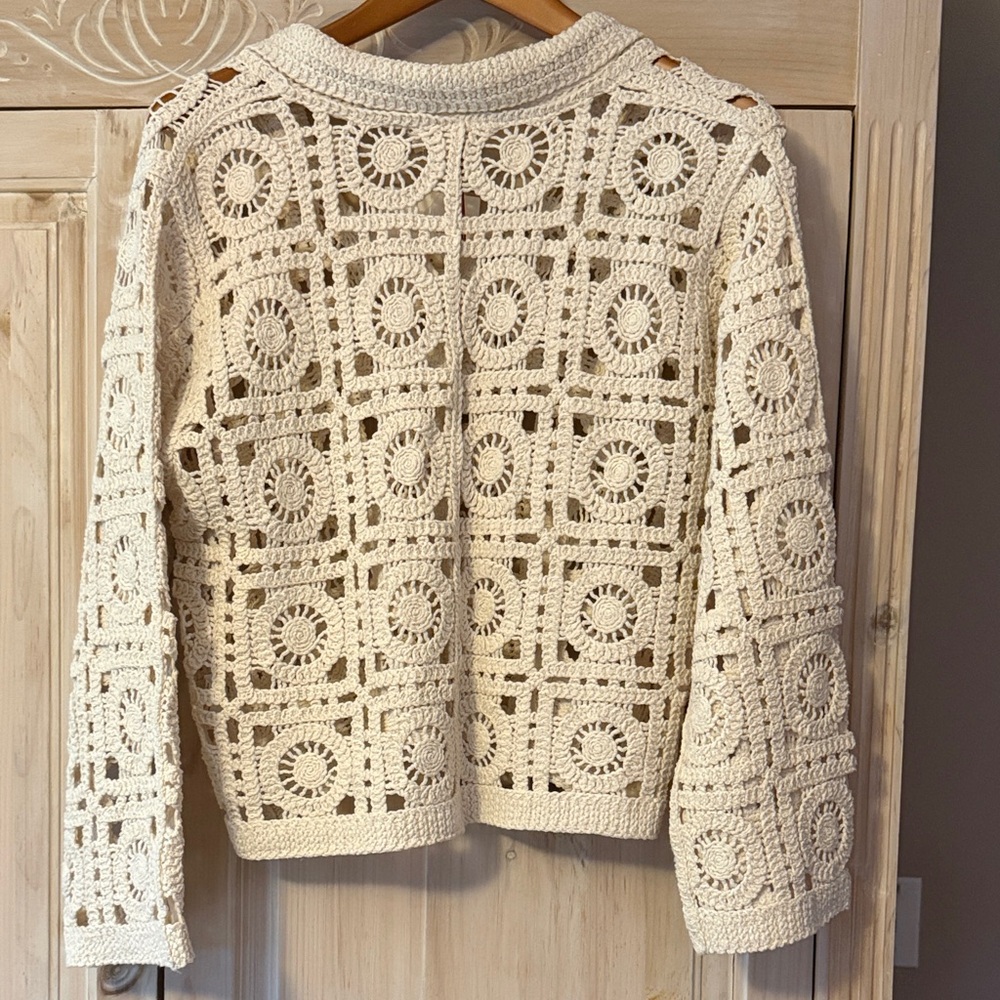 Solitaire Cream Crochet Button-Front Cardigan - Picture 7 of 9